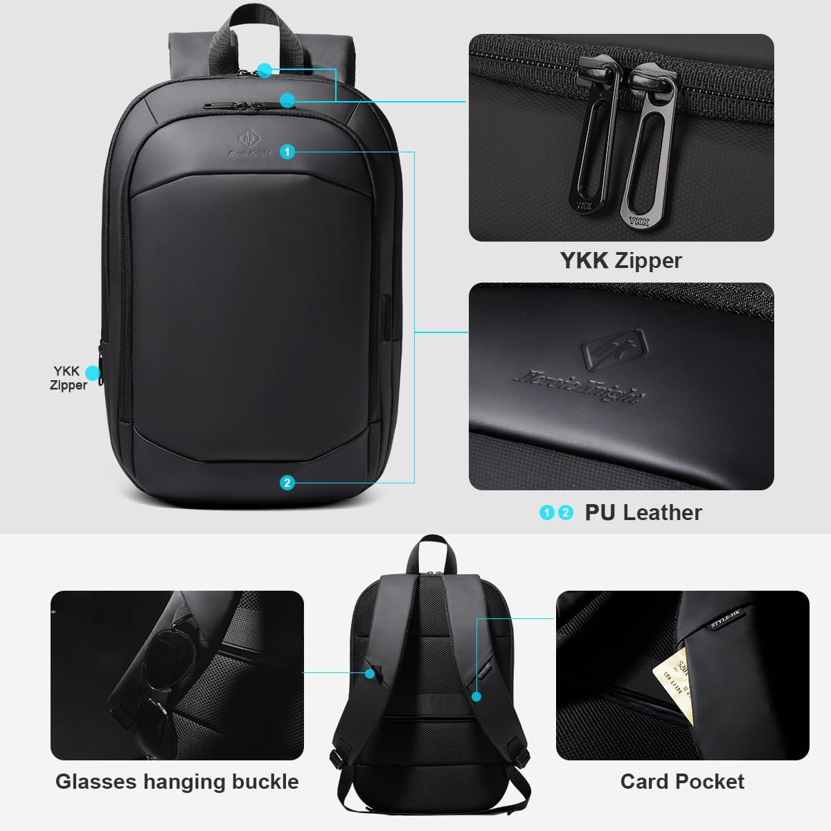 Laptop-Reiserucksack 17 Zoll mit USB-Anschluss, Schwarz