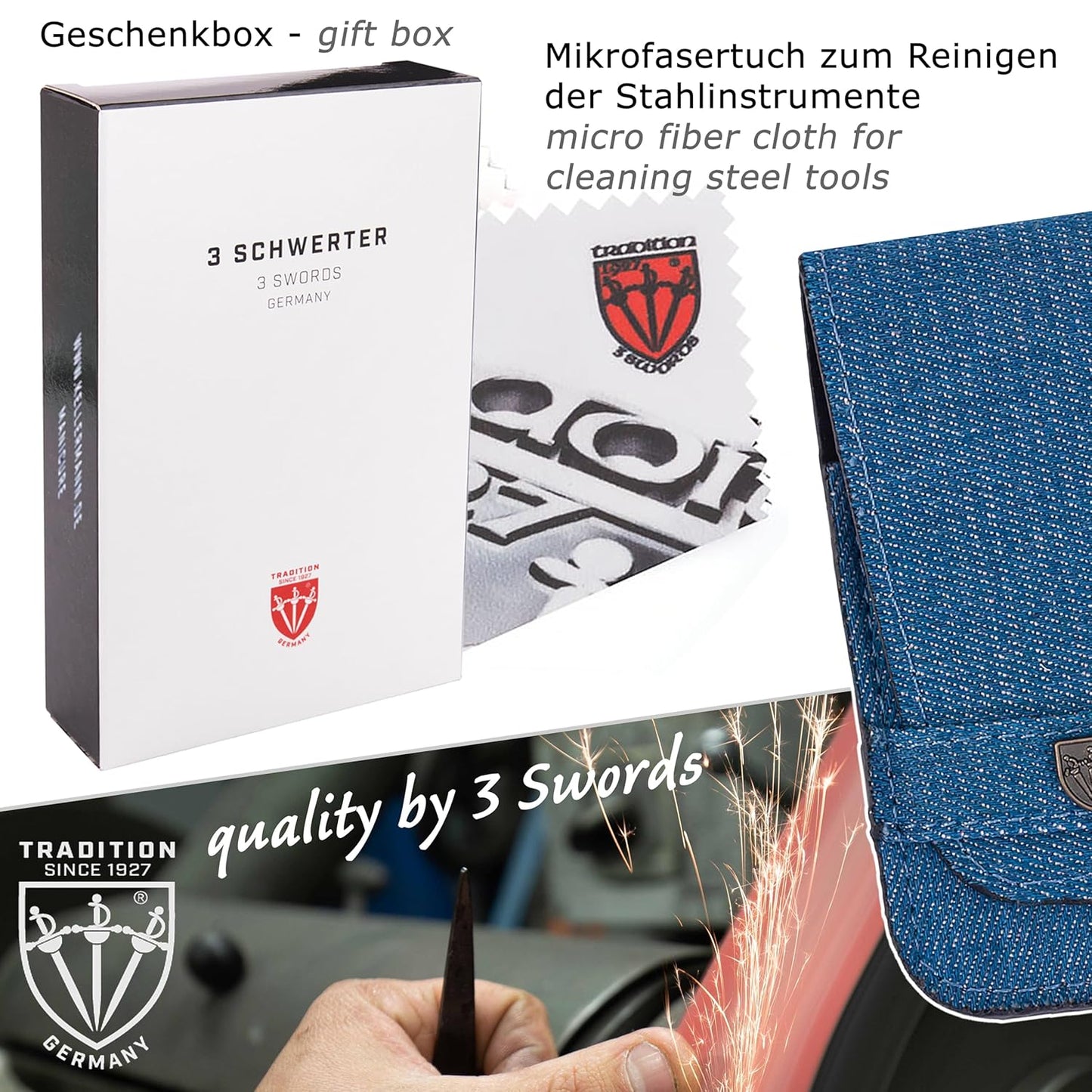 6-teiliges Maniküreset Massa im Etui, JEANS BLAU - TEXTILMATERIAL