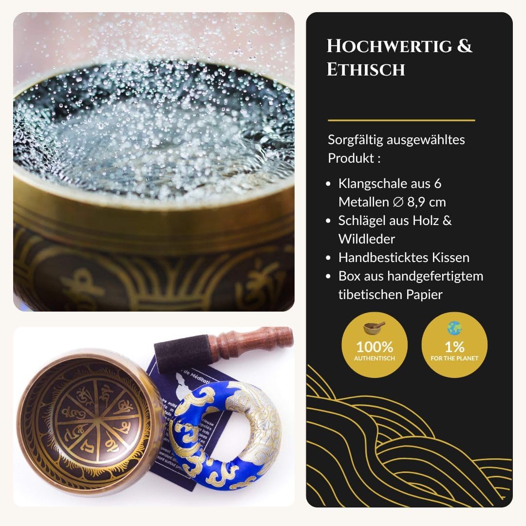Meditationsschale mit Kissen und Holzhammer, Kleine Schüssel