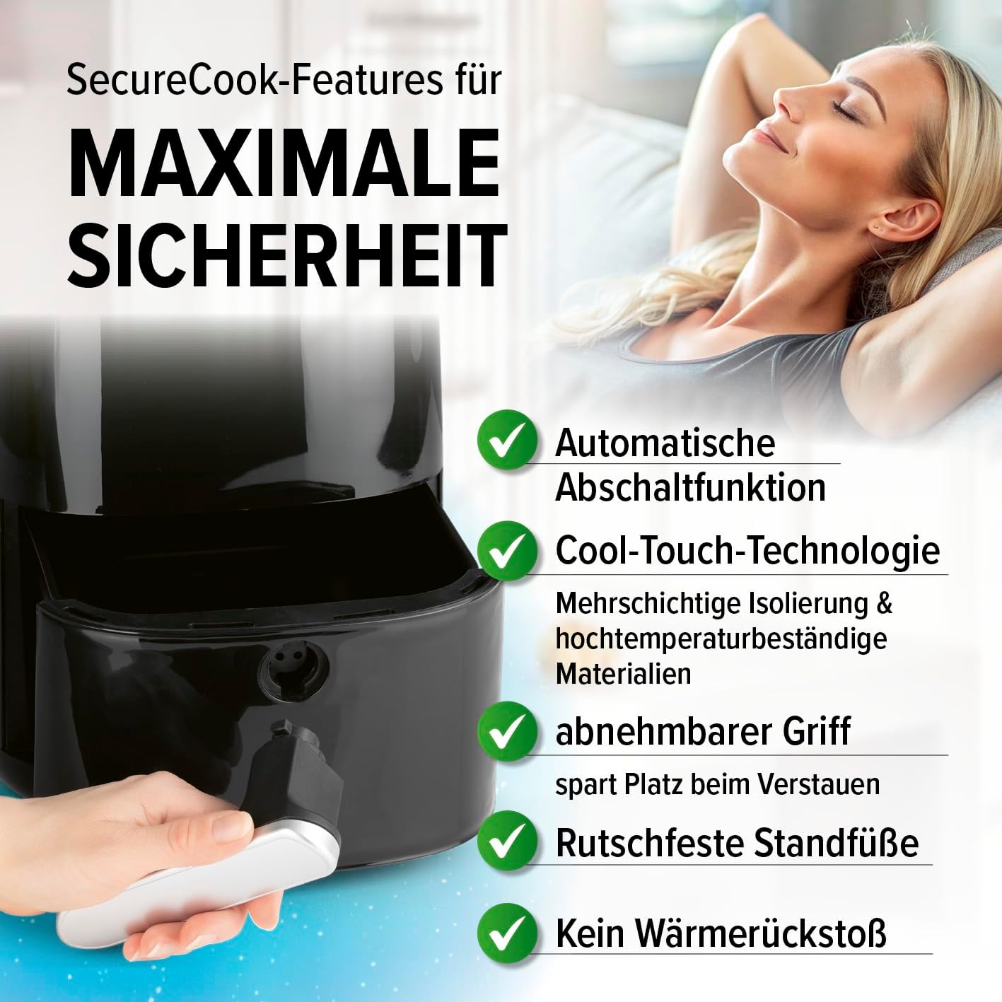 Heissluftfritteuse mit Timer und 6 Funktionen, 3,1 Liter