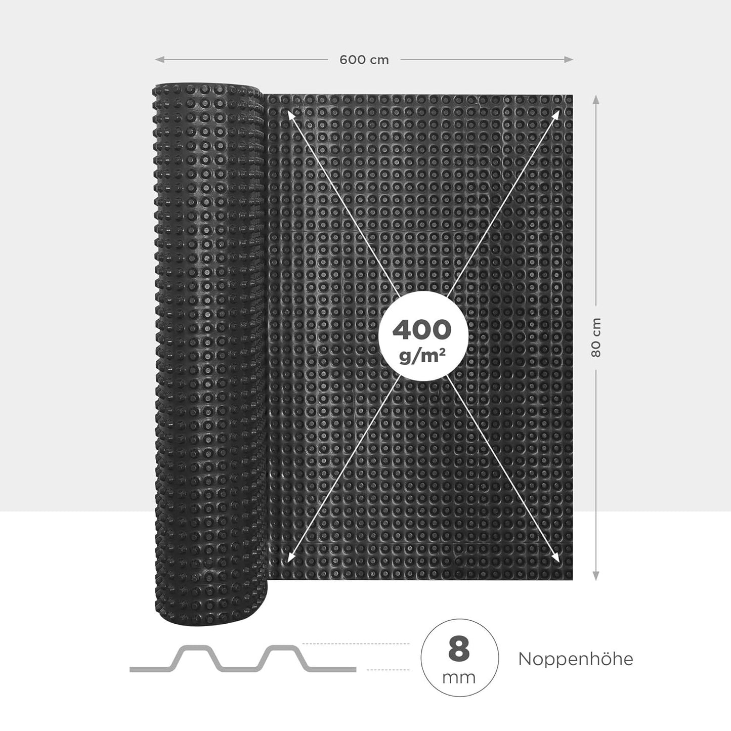 Noppenbahn HDPE Drainage- und Grundmauerschutz, 0,80 m x 6 m schwarz 1