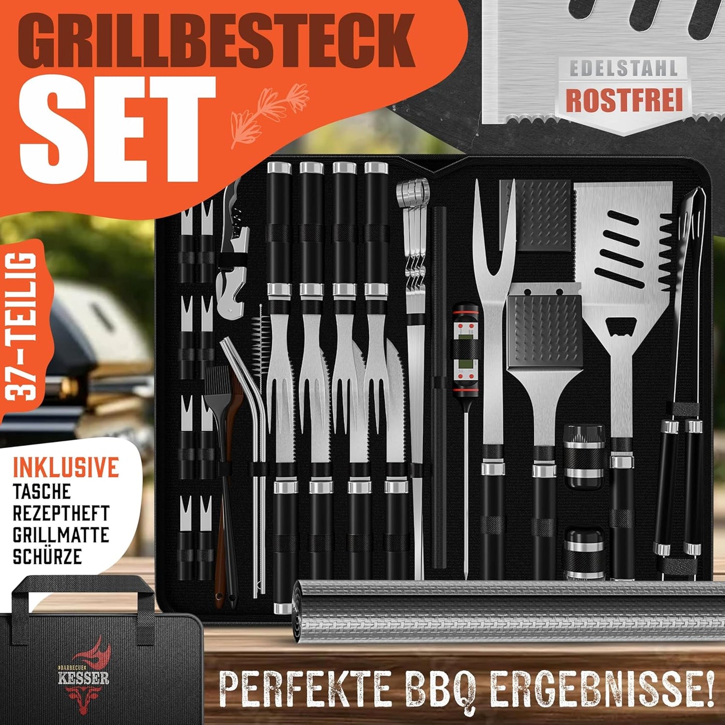 Grillbesteck-Set, Schwarz