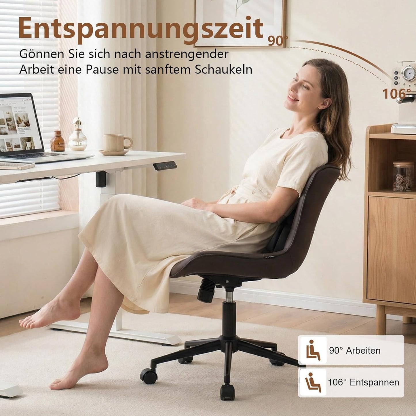 Ergonomischer Bürostuhl mit Wippfunktion, Braun