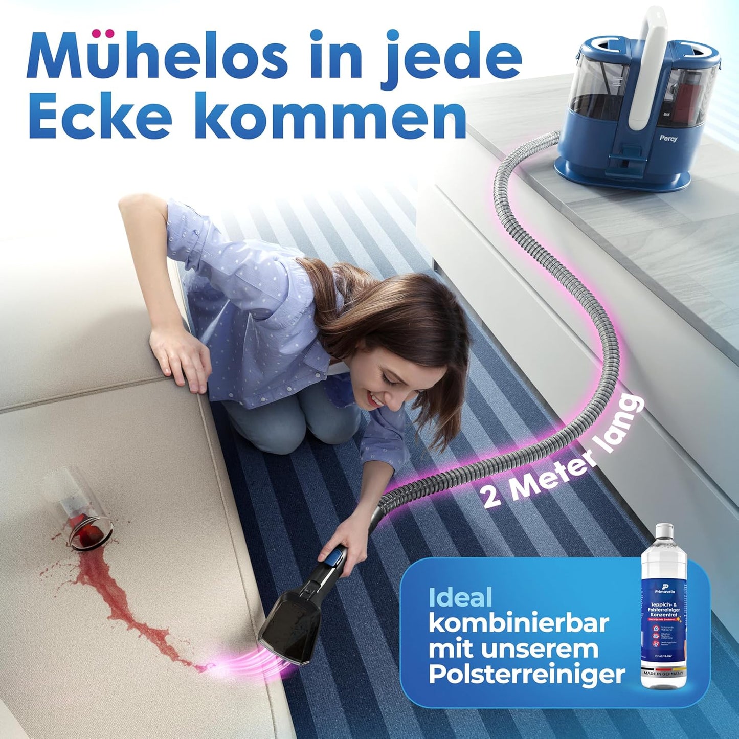 Nass-Trockensauger mit 4 Adaptern, Percy - Blau