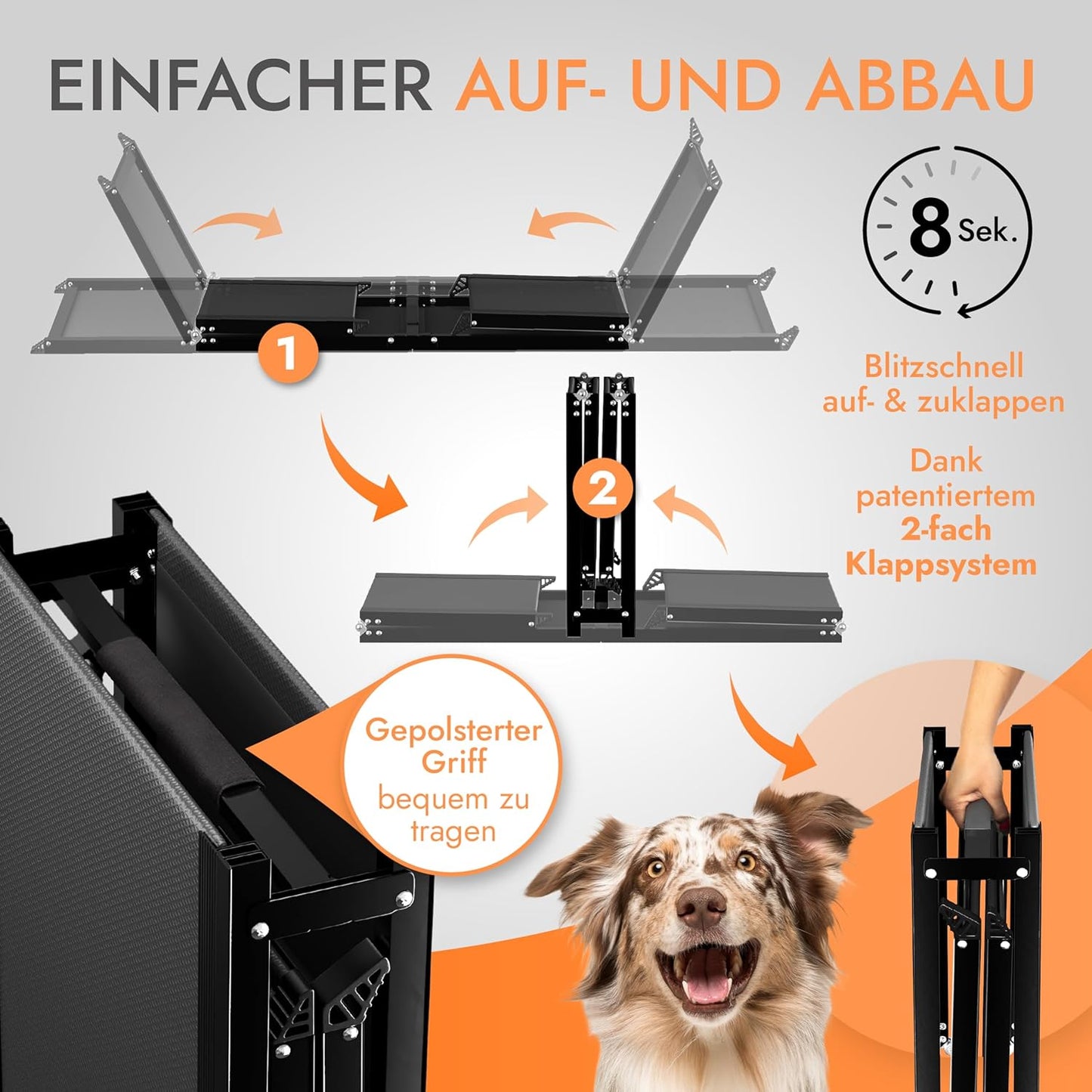 Klappbare Hunderampe, 1,80 m, Aluminium - 1,80 m - EXTRA LANG