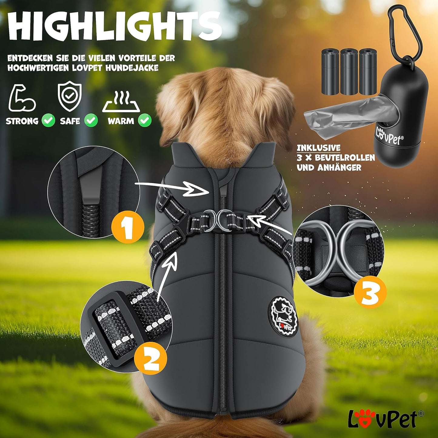 Hundemantel mit Geschirr und Extras, 5XL Anthrazit