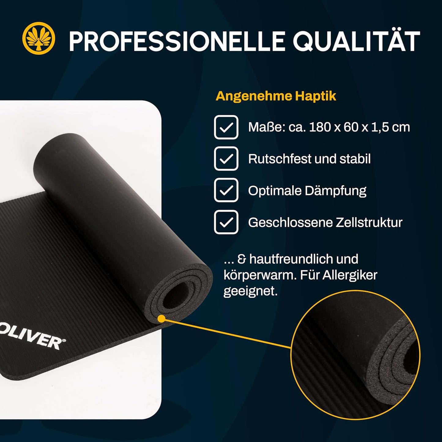 Gymnastikmatte mit Ösen, 180 x 60 x 1,5 cm (Mit Ösen) Anthrazit