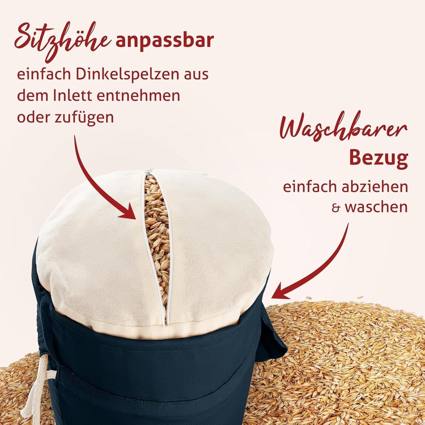 Yoga Bolster mit Dinkelspelzfüllung, Marineblau