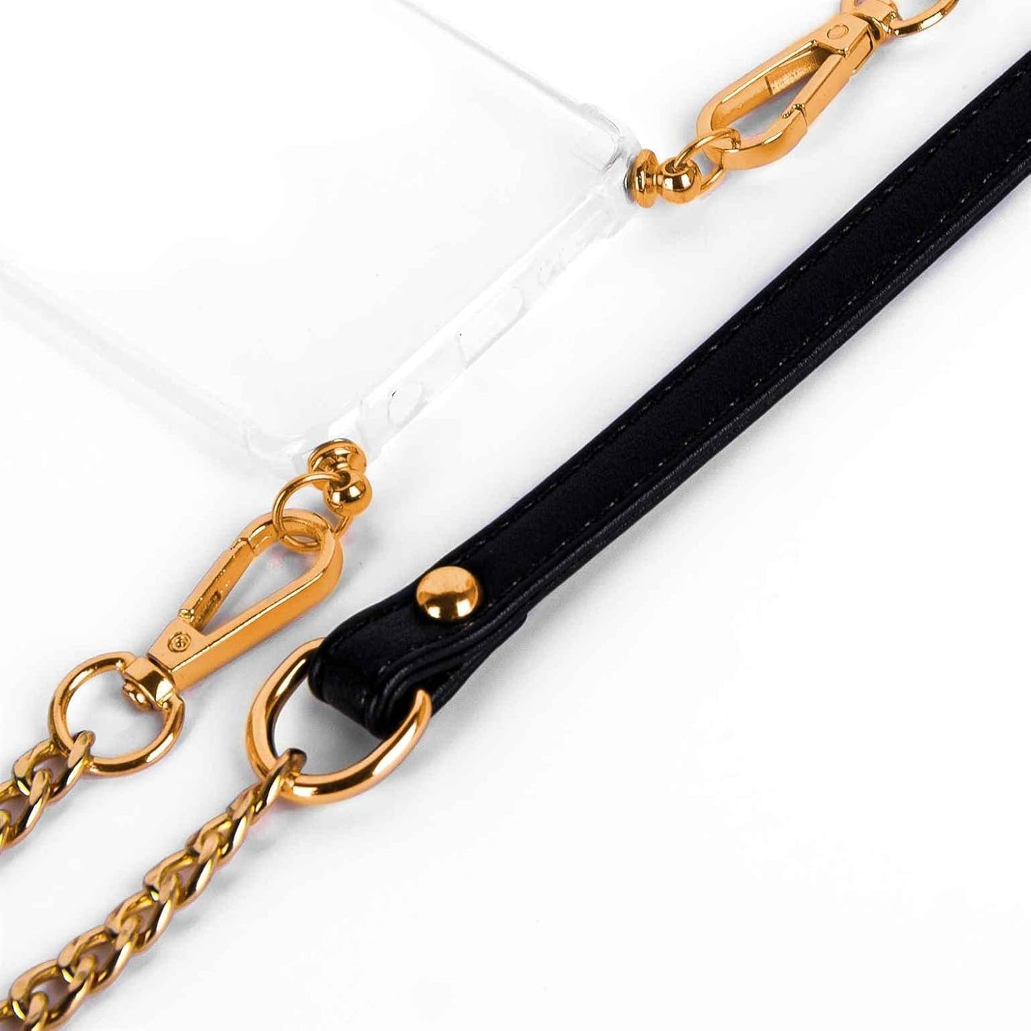 Handykette mit abnehmbarer Hülle für OnePlus 9 Pro, Gold mit schwarzem Band