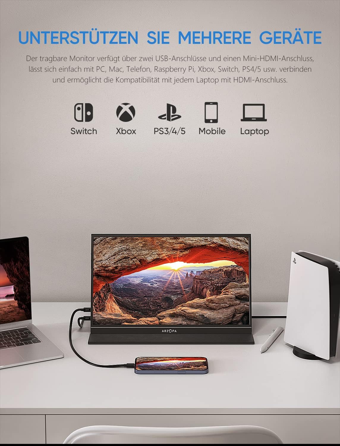 Portabler Monitor mit Full-HD-Display, Schwarz