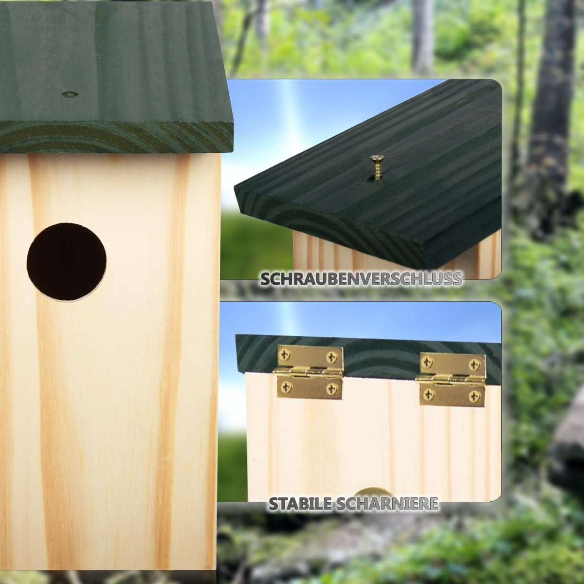 4er-Set Nistkasten aus Massivholz für kleine Vögel