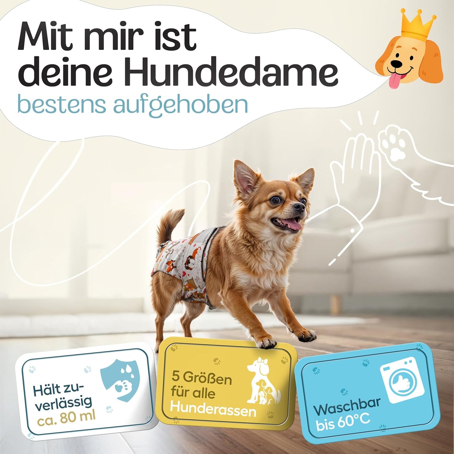 Hundewindeln für Hündinnen 3 Stück, Hund & Waldtiere XS (21 - 29cm)