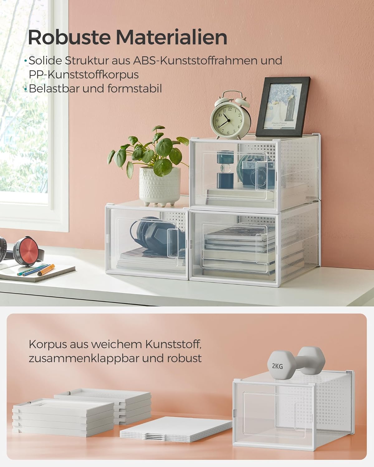 Schuhboxen-Set (12 Stück, faltbar und stapelbar), 12