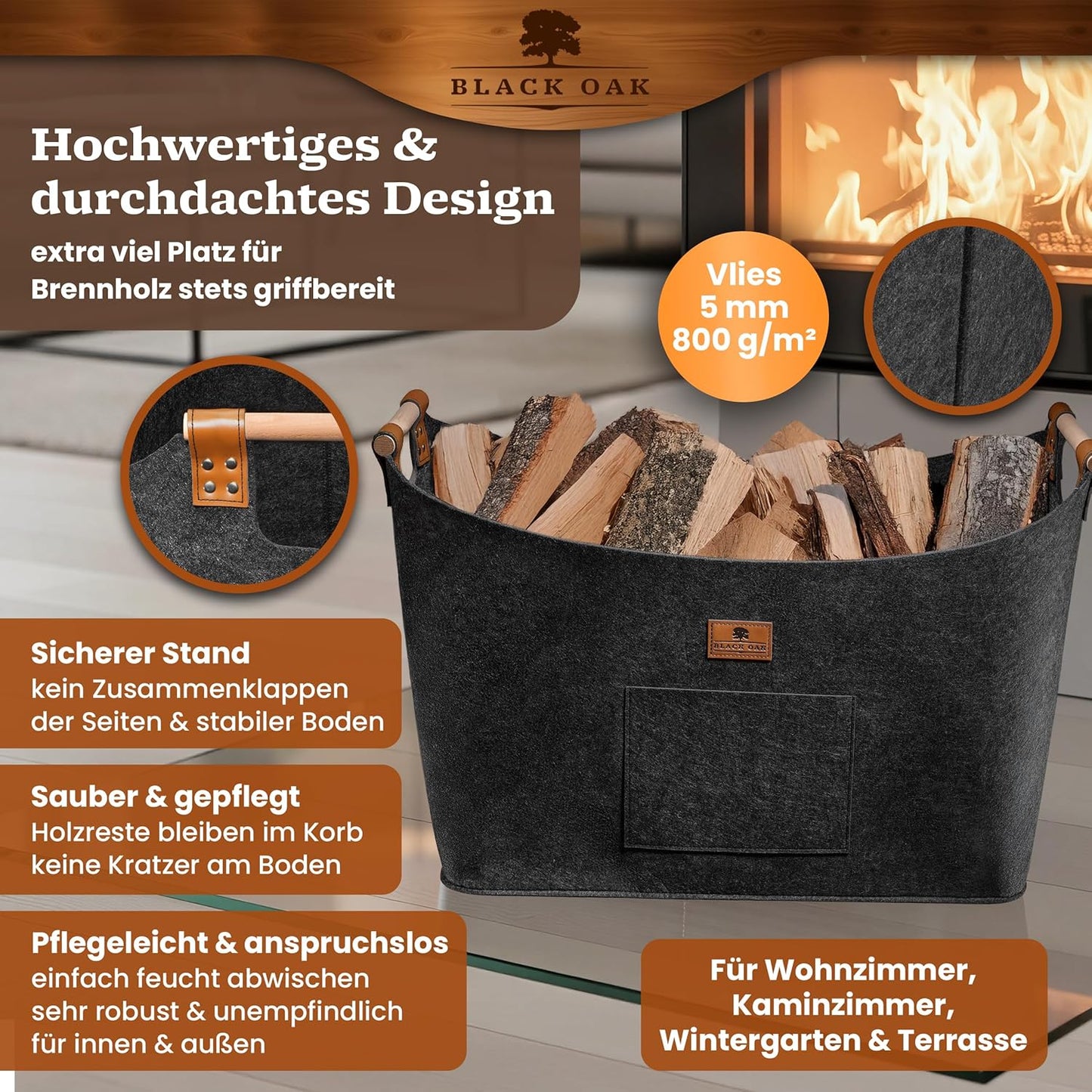 XXL-Filzkorb für Kaminholz, 100L, 100 l Anthrazit