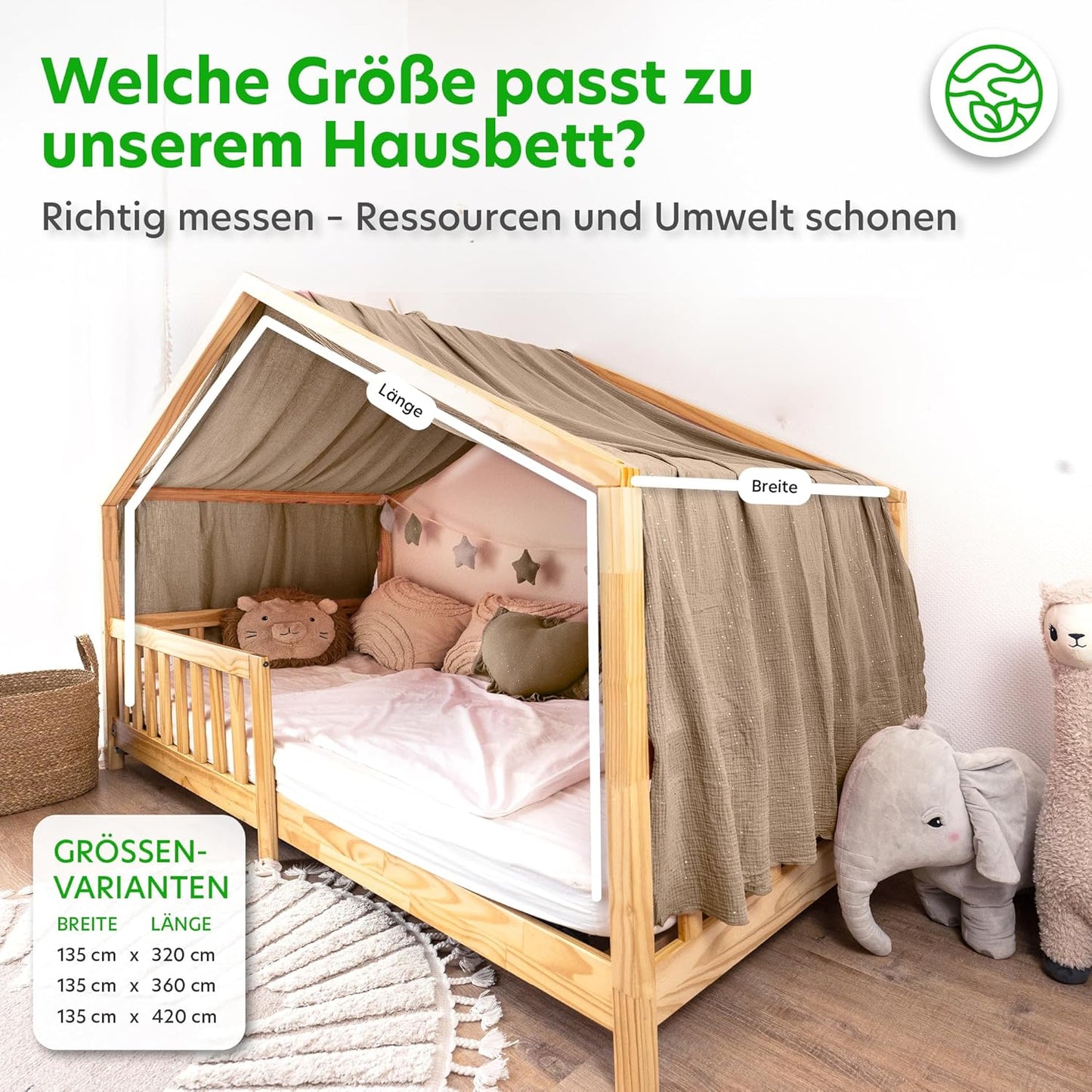Hausbett Himmel aus Baumwolle, Dunkelbeige mit Gold 135 x 360cm