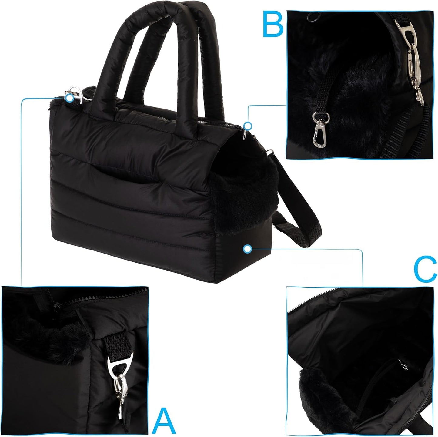 Fluffy Ride Hundetragetasche, M - L 40 x B 20 x H 30 cm SCHWARZ