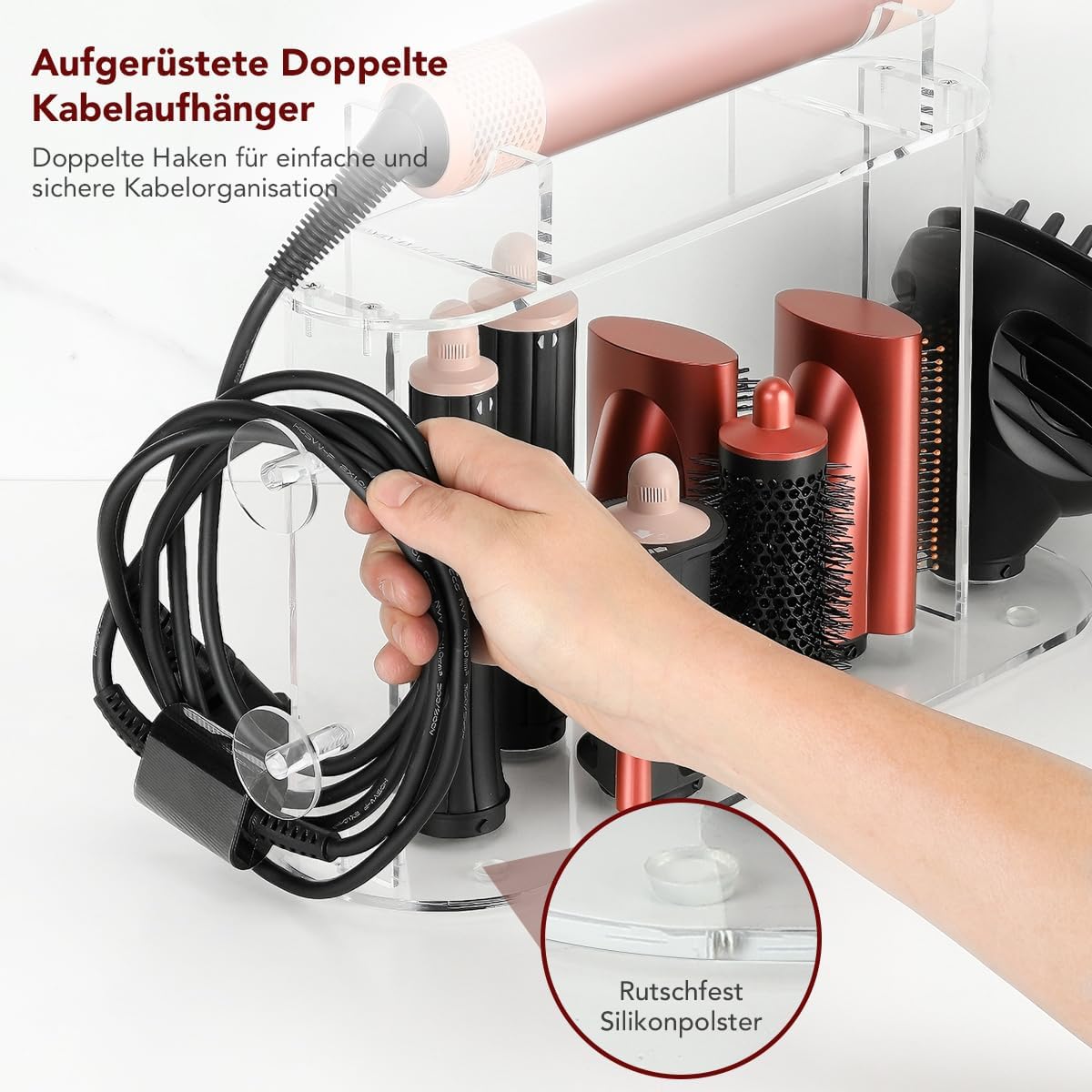 Haartrocknerhalter für Dyson Airwrap, 7 Fächer, Transparenter