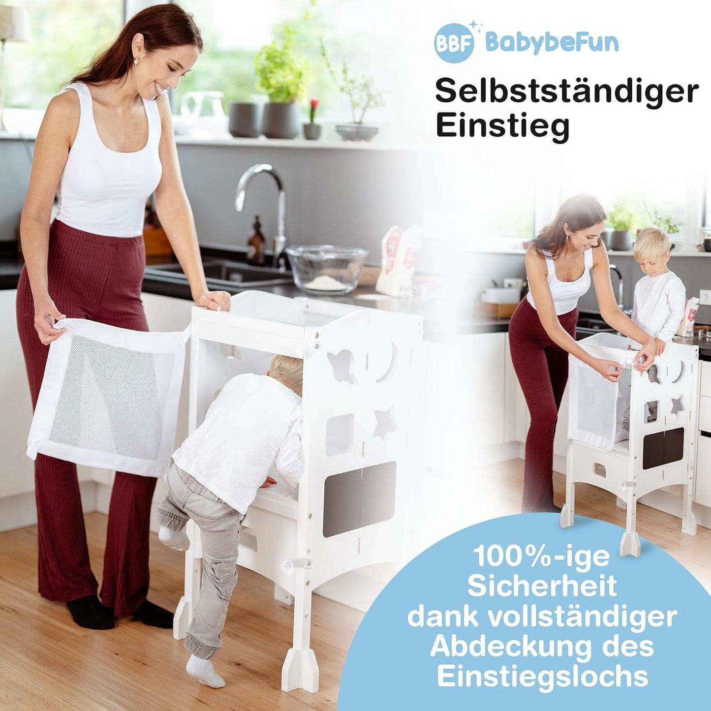 Lernturm klappbar mit Sicherheitsnetz, Weiß