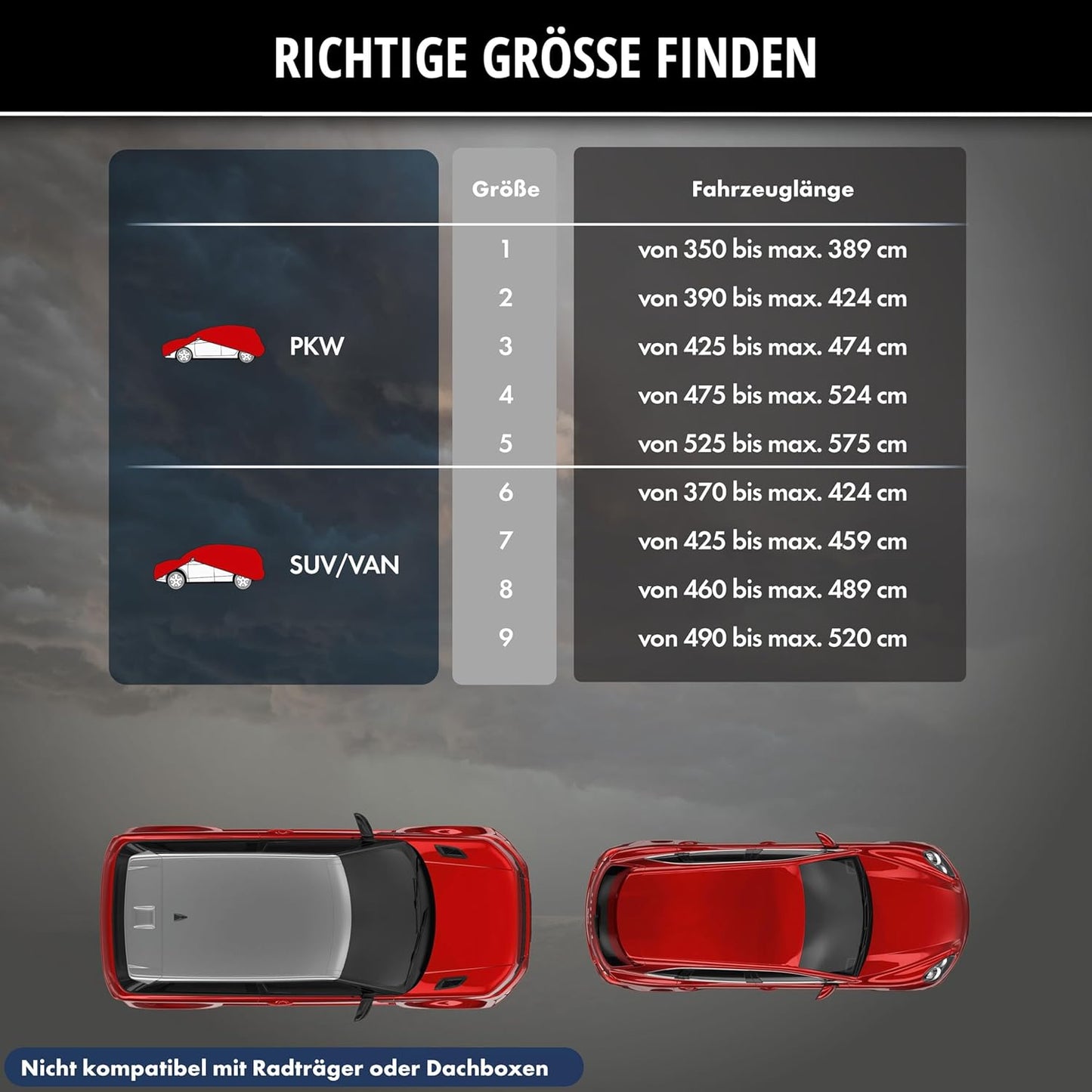 Hagelschutz-Autoabdeckung, Grösse 5: PKW 525 - max. 575 cm Länge