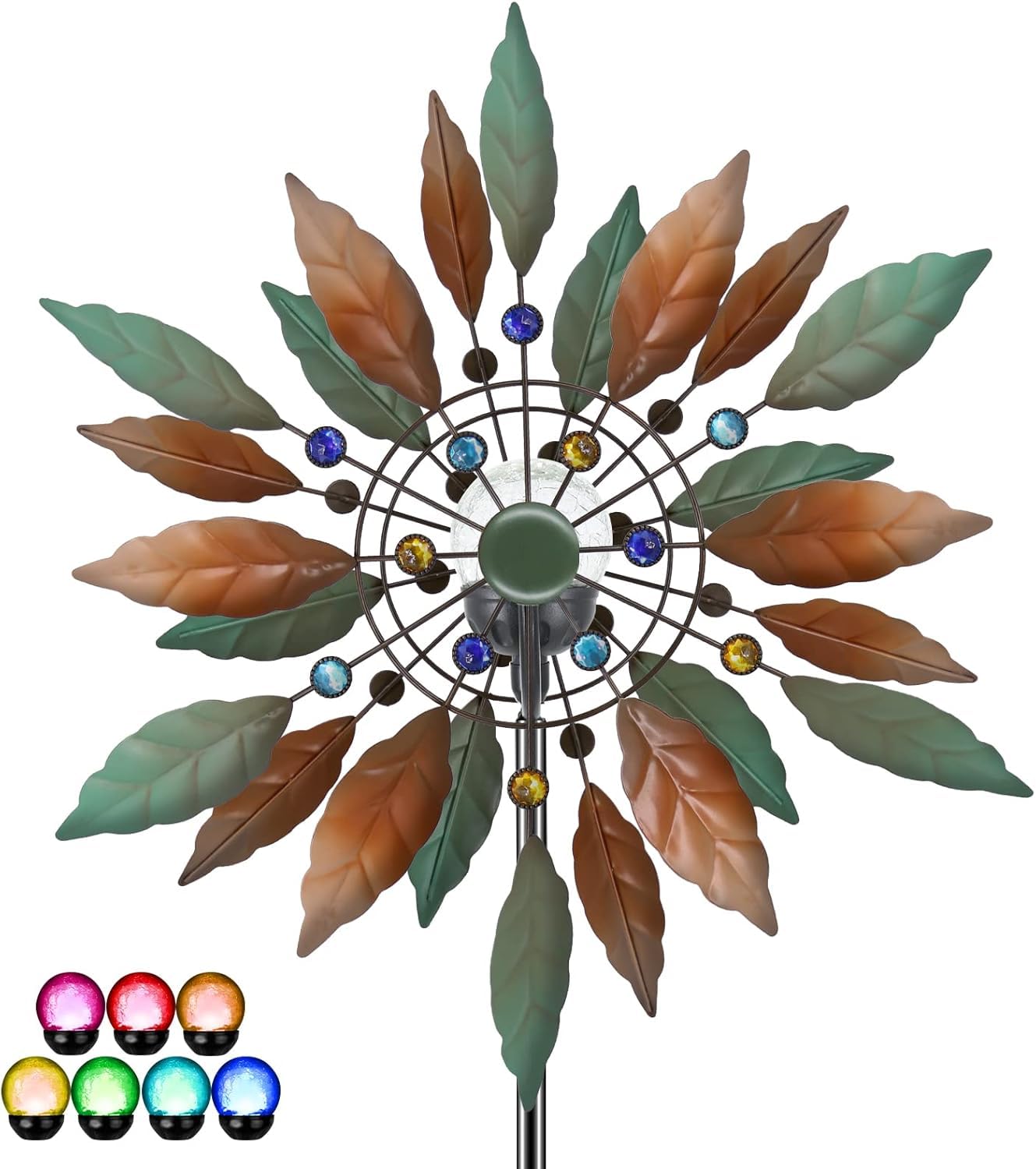Solarbetriebener Garten-Windspinner mit Beleuchtung, Durchmesser 20,4 Zoll