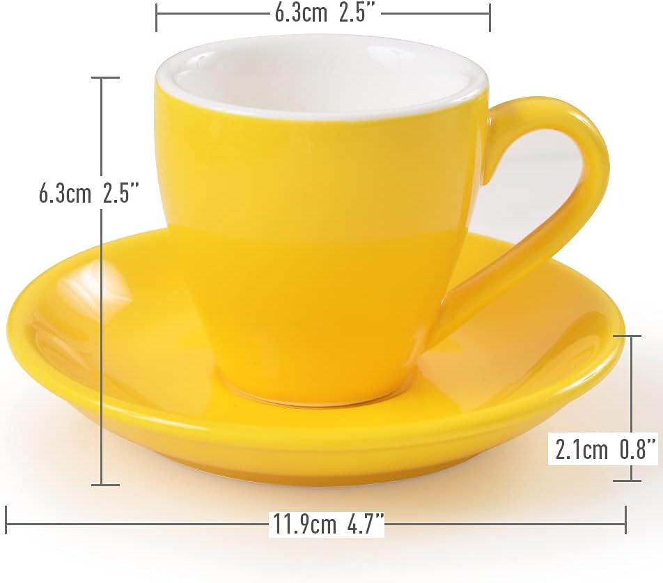 Espresso-Tassen 2er-Set mit Untertassen, Gelb