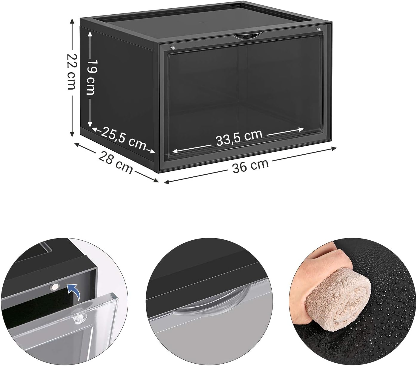 6 Stück Stapelbare Schuhboxen, Schwarz 6er Set