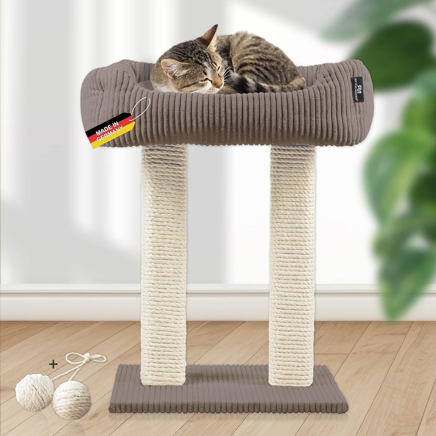 Moderner Kratzbaum, Cordstoff breit taupe