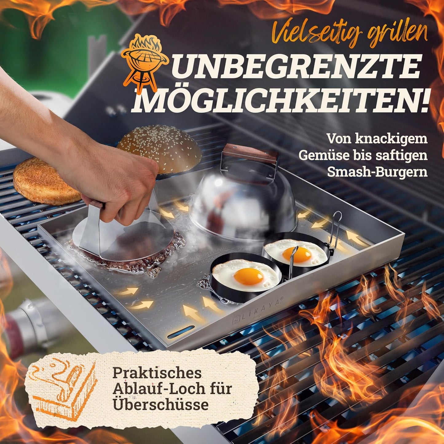 Plancha Grillplatte & 7-teiliges Burger Master Set, Bundel: Plancha-set & Burger Master-set 30x40cm