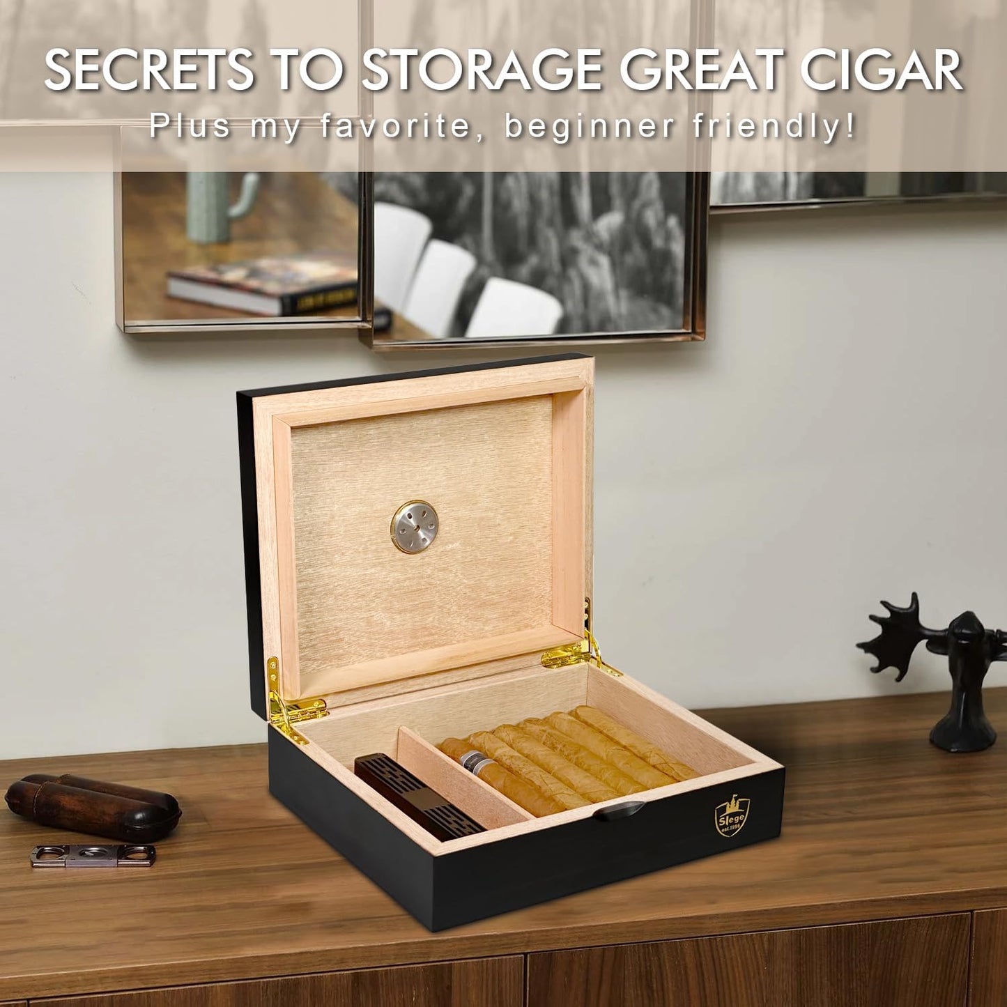 Humidor mit Hygrometer, Schwarz02