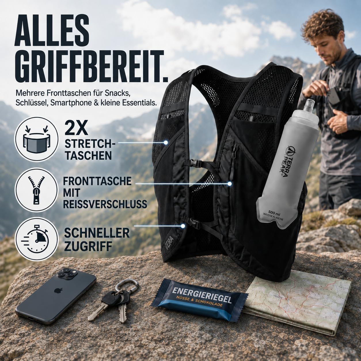 Vena Laufweste mit Trinkflasche und Trinkblasenfach