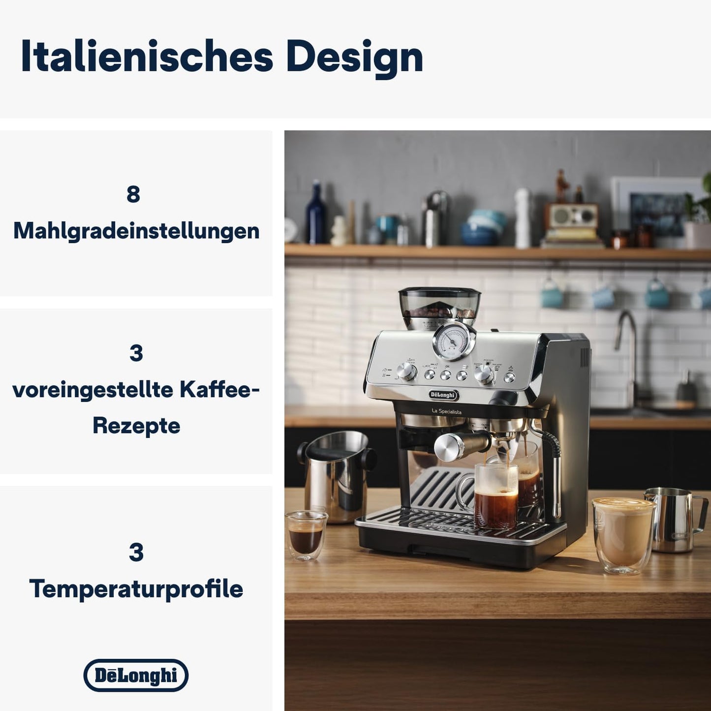 Siebträgermaschine mit Mahlwerk und Milchschaumdüse, Edelstahl / Schwarz, ohne Cold Brew