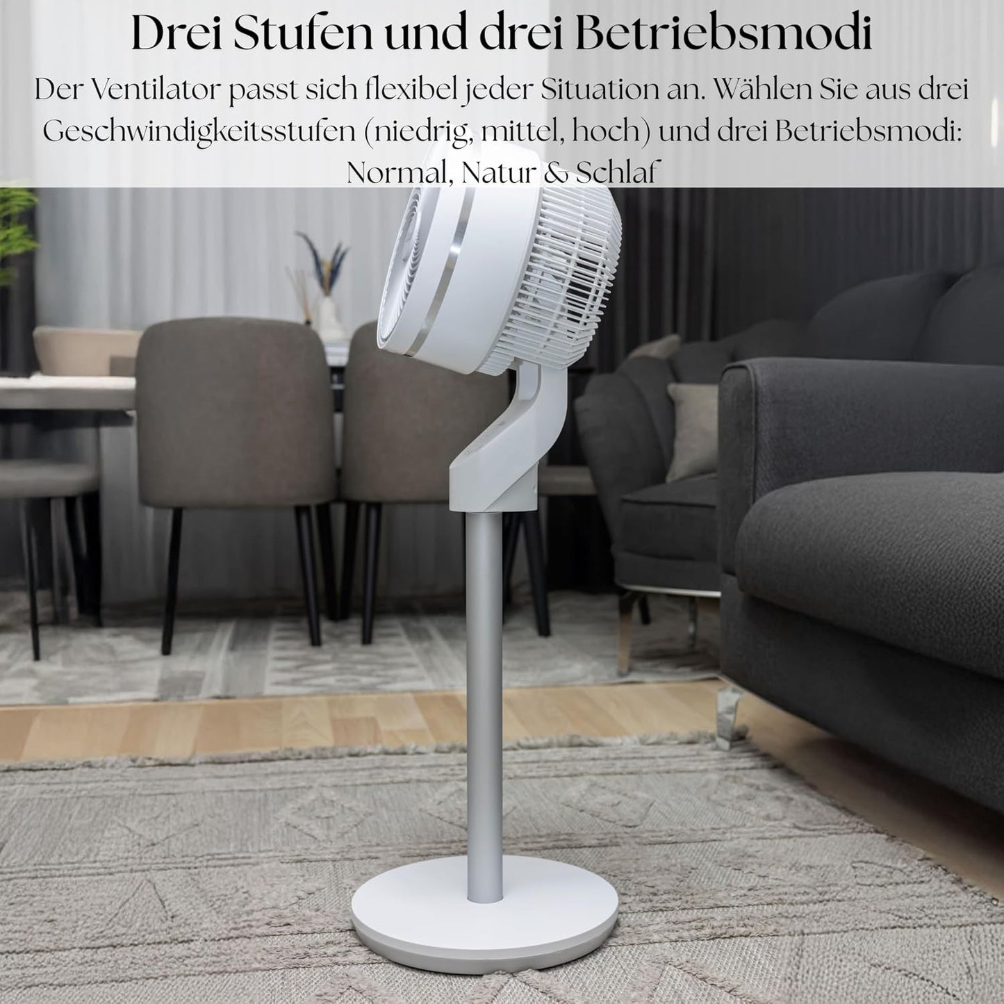 Leiser Standventilator mit Fernbedienung und Timer, Weiss mit Fb