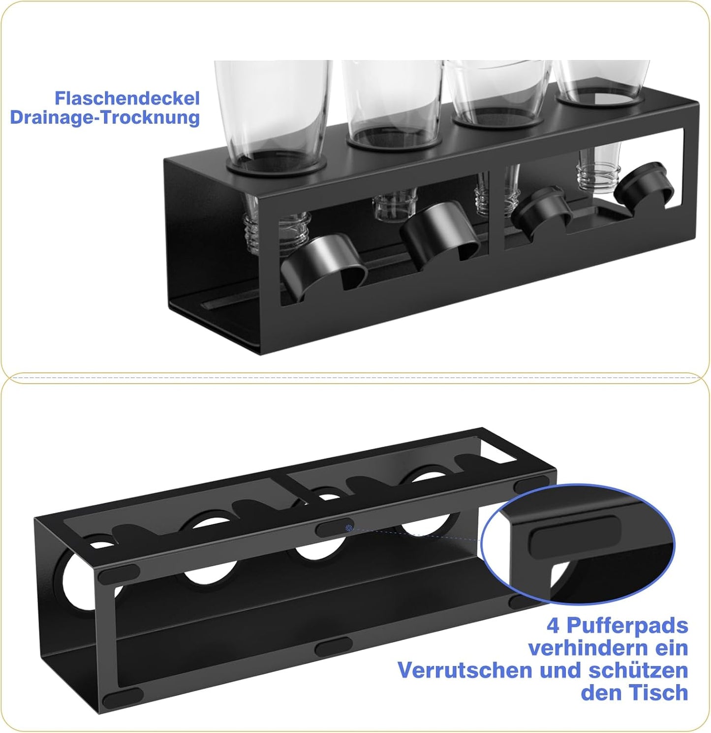 Flaschenhalter Abtropfgestell für SodaStream & Emil, Schwarz 4-Loch