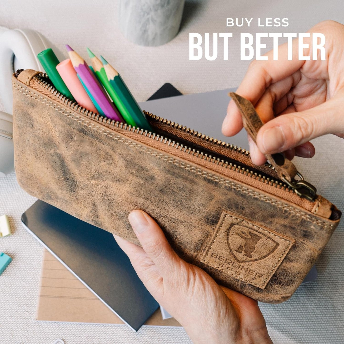 Vintage Lederetui mit YKK-Reissverschluss, Walnut