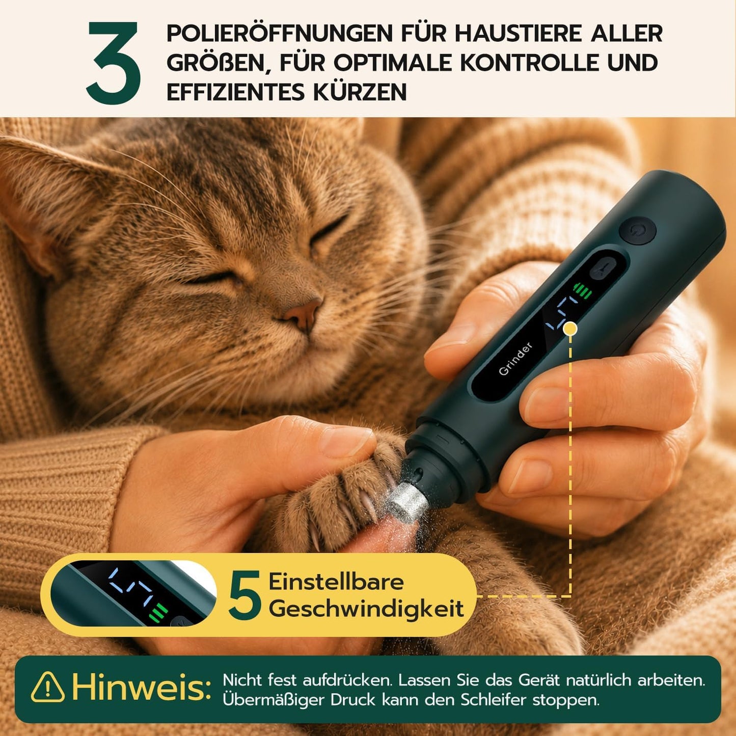 Krallenschleifer mit LED und 5 Stufen
