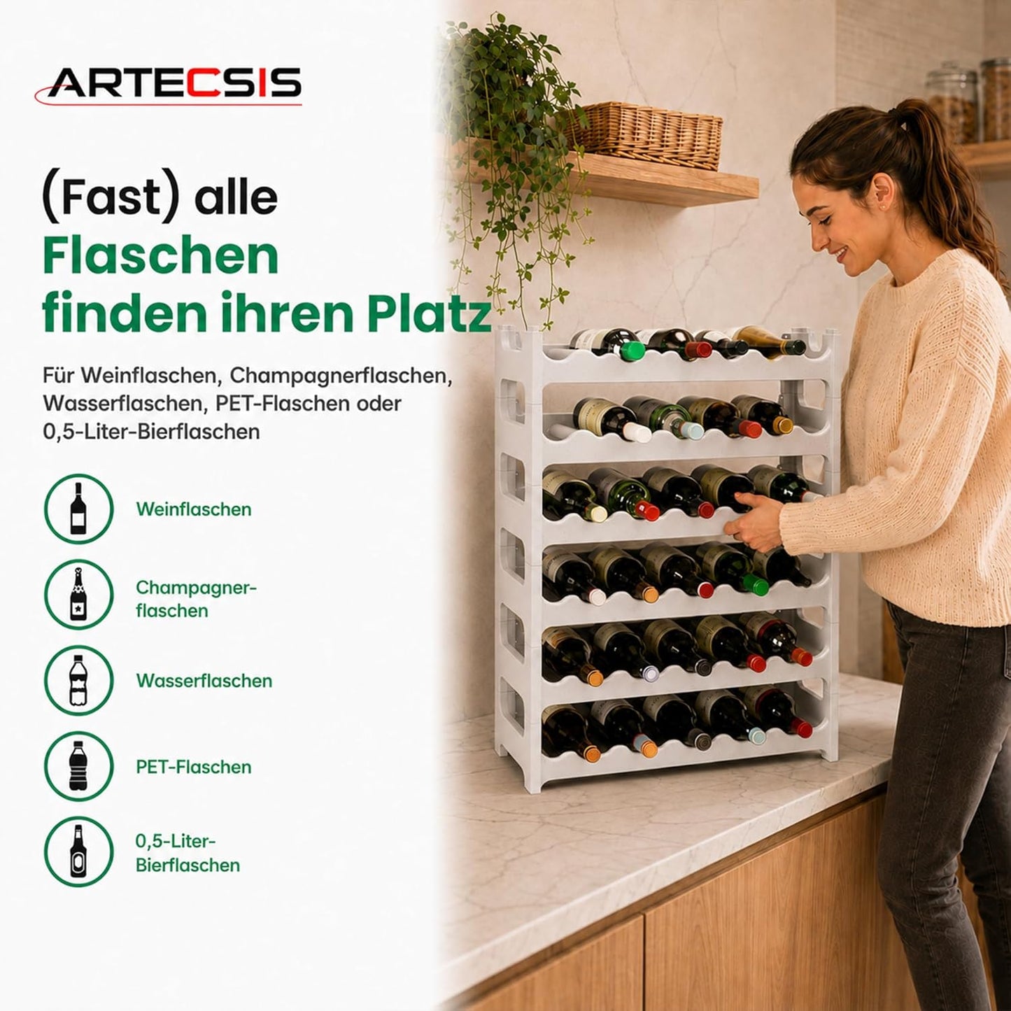 Weinregal für 36 Flaschen, Granitgrau 36 Flaschen