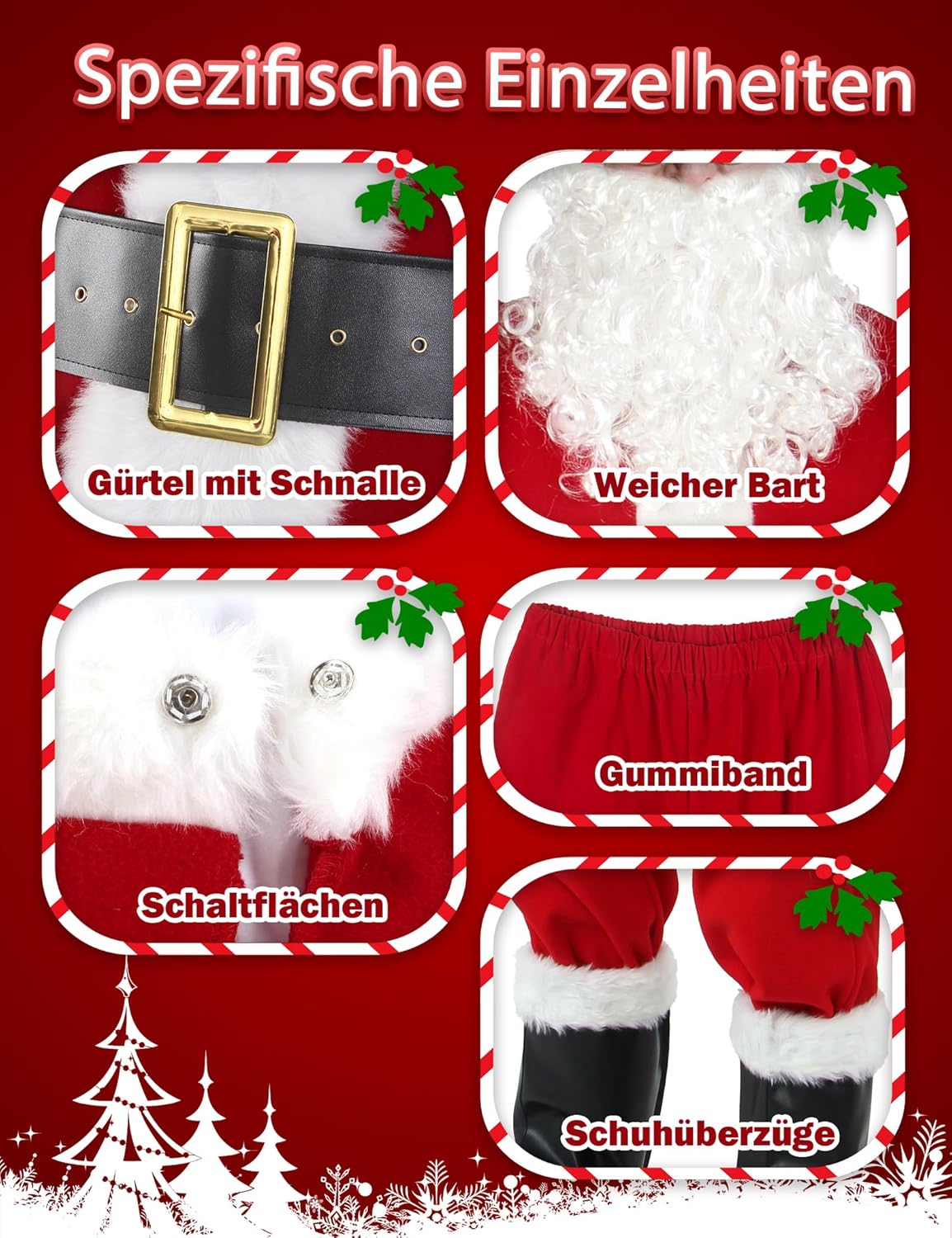 10-teiliges Weihnachtsmann Kostüm, L