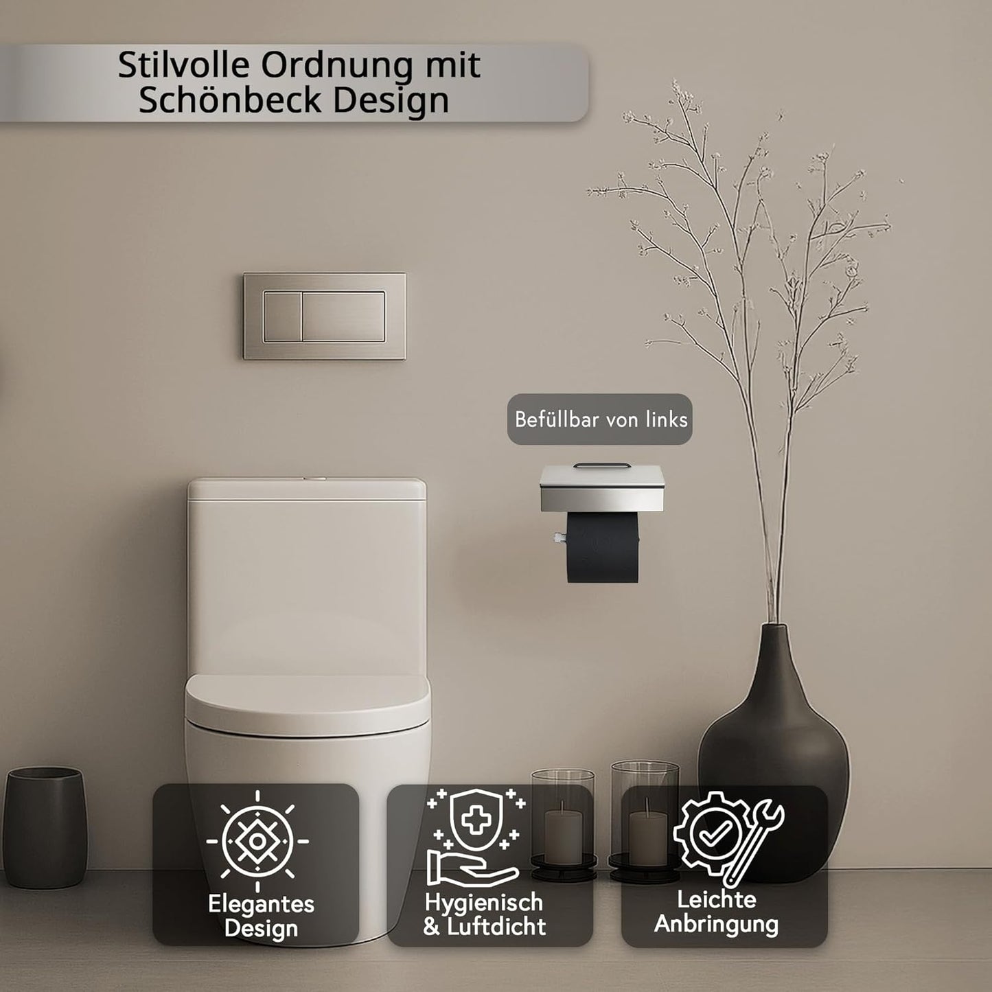 Toilettenpapierhalter mit Feuchttücherbox, Gehäuse Poliert Abdeckung Edelstahl Befüllbar Von Links