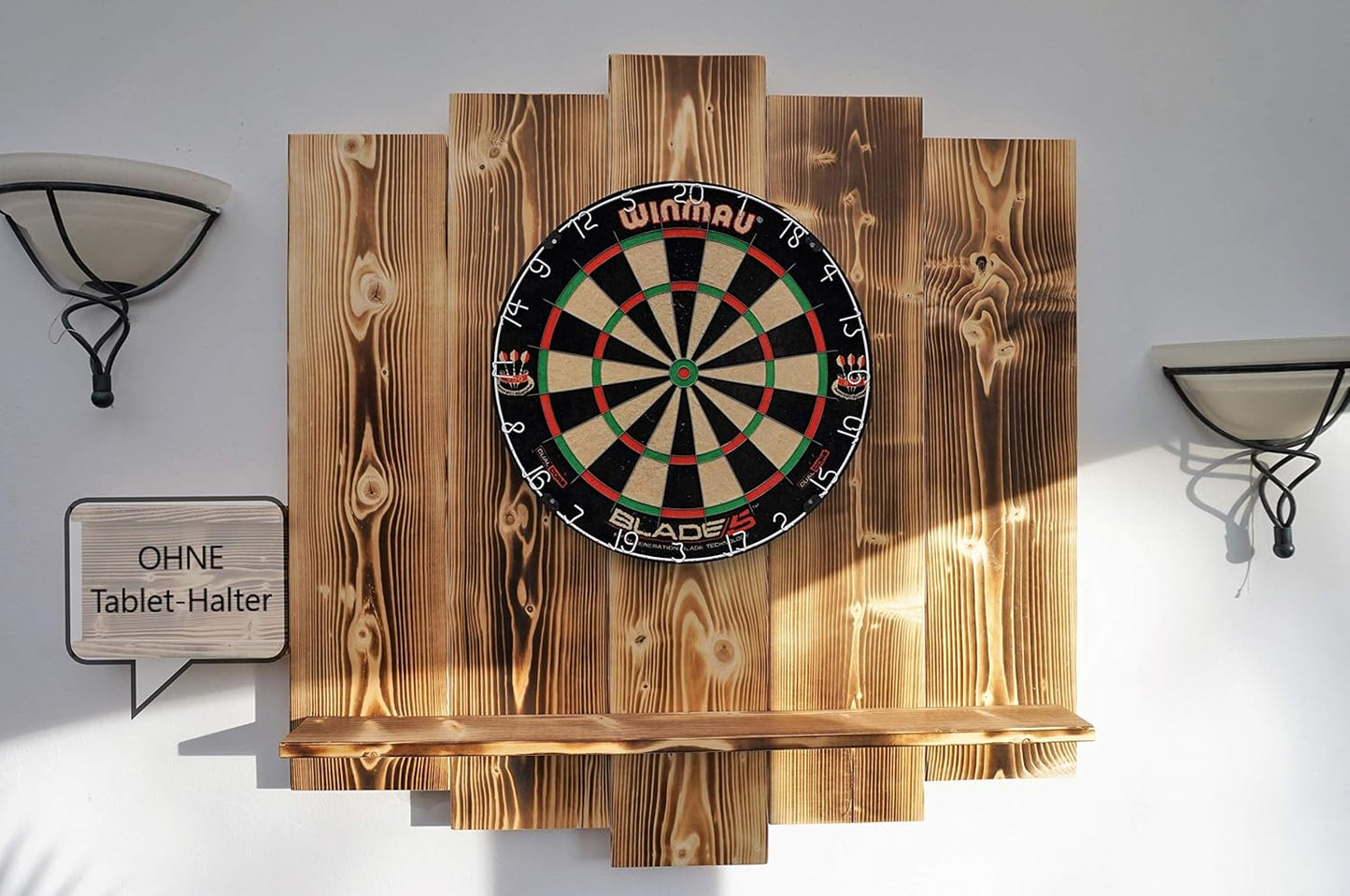 Dartboard Surround Wandschutz, OHNE Tablet-Halter Burned Look (Geflammt)