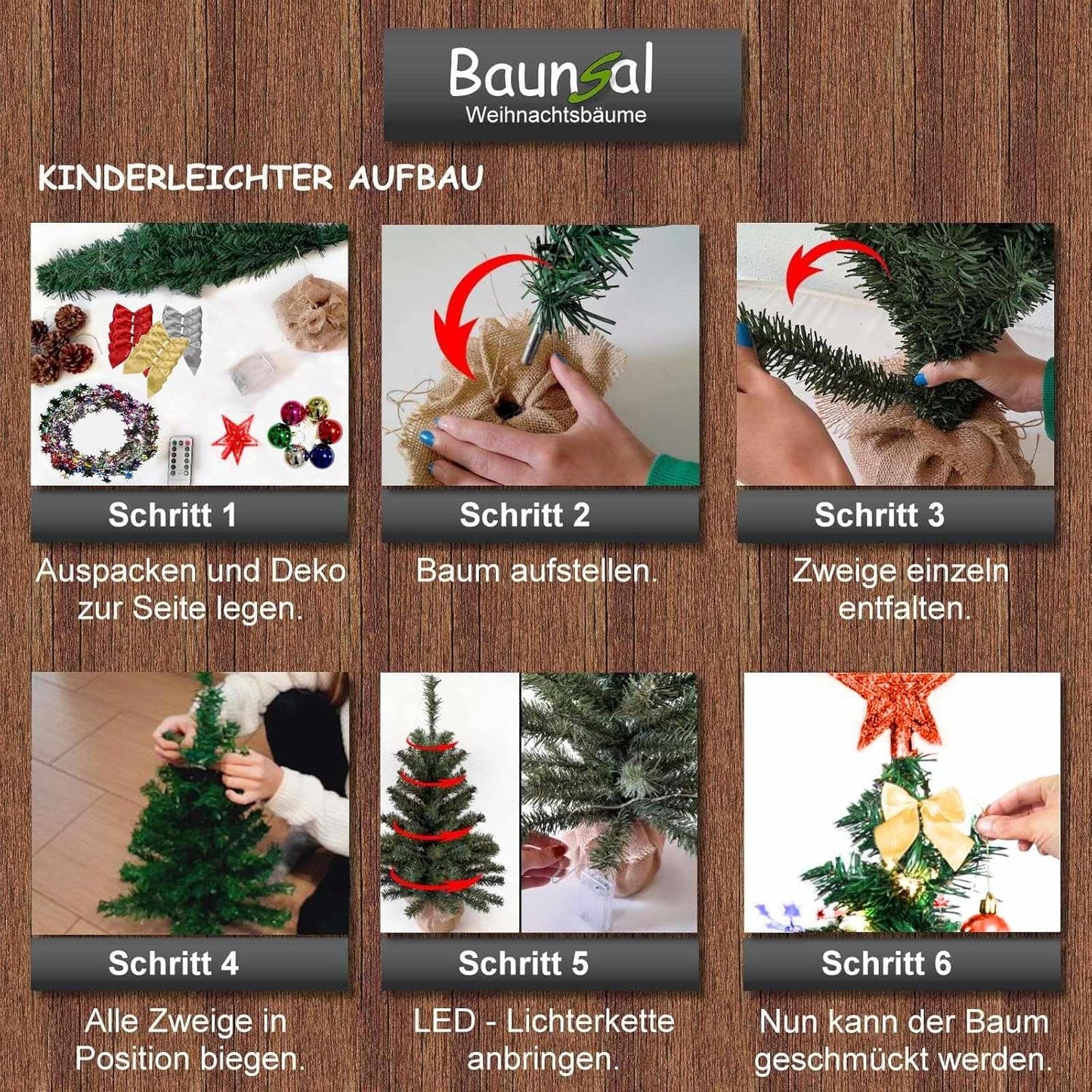 Künstlicher Mini-Weihnachtsbaum mit LED-Lichterkette, 75 cm Grün-bunt-braun+warmweiss
