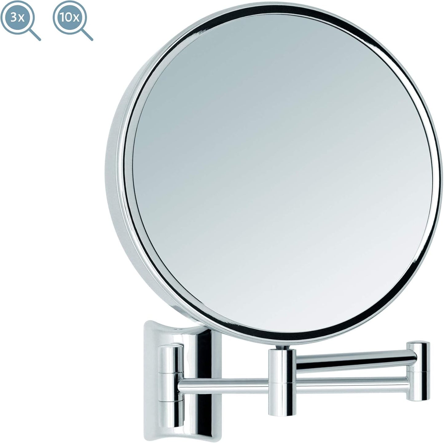 Drehbarer Schminkspiegel mit Wandmontage, 3x/10x Vergrösserung, Silber (3x/10x)