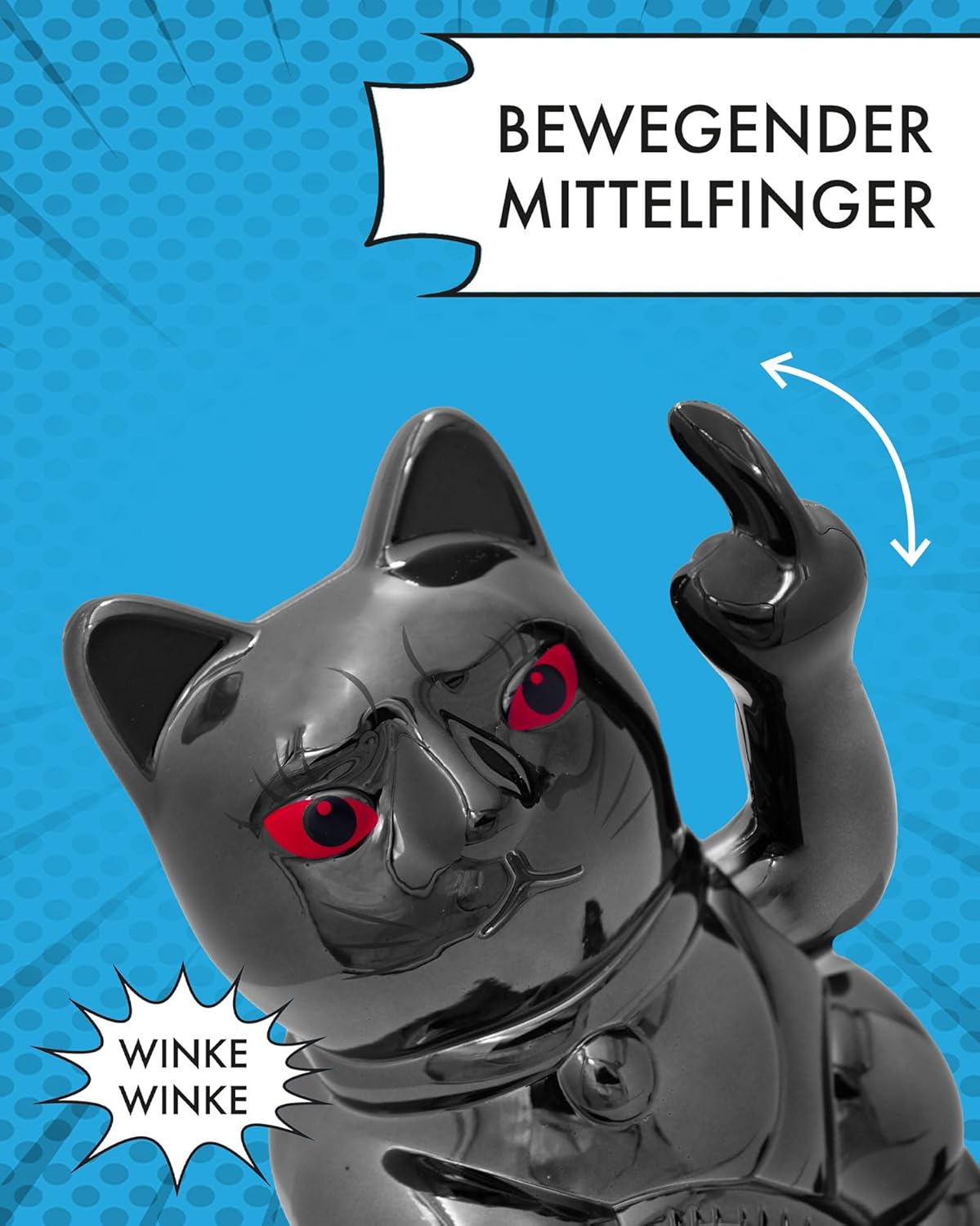 Winkekatze mit Mittelfinger, Black Shiny Finger