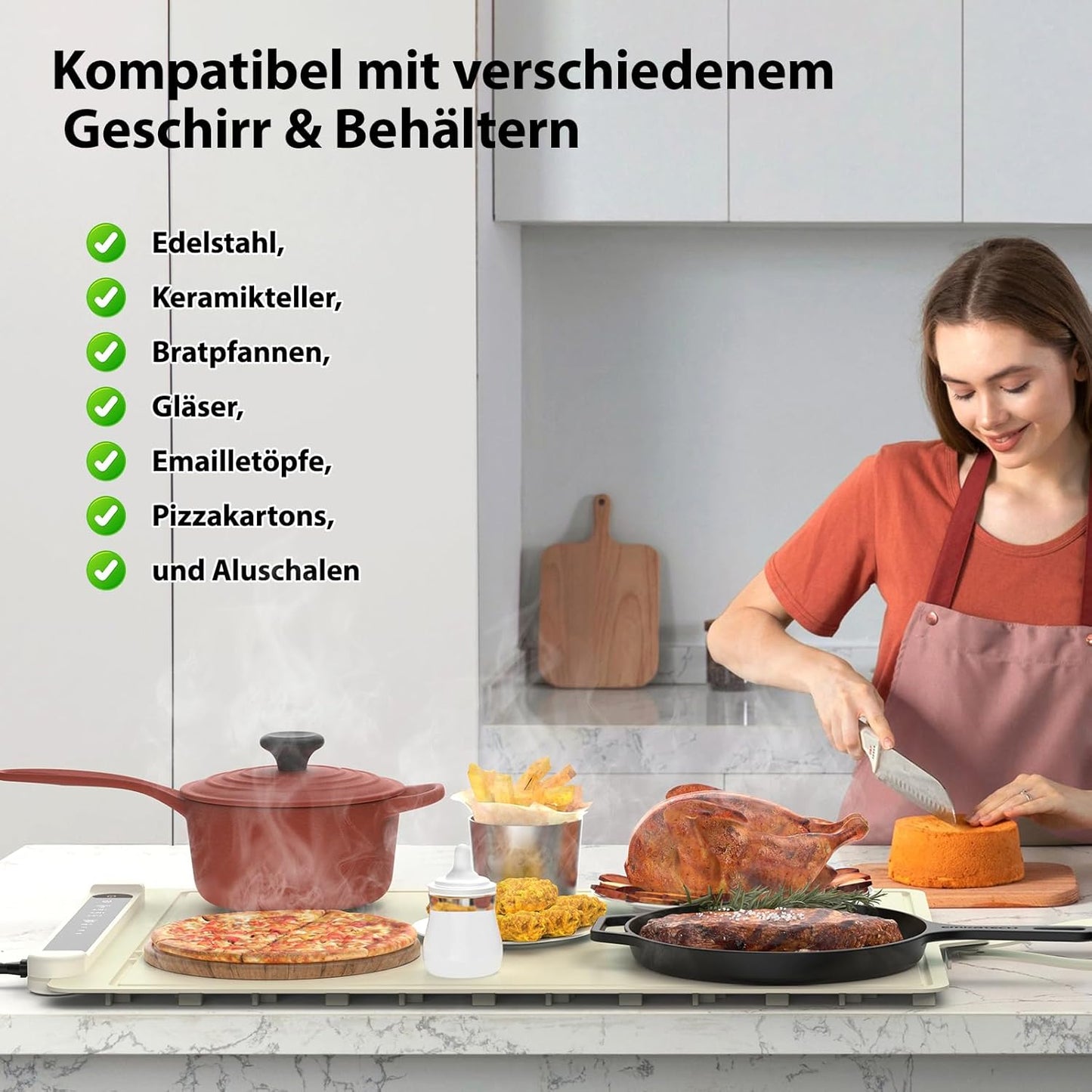Rollbare Warmhalteplatte für Speisen, Vanille