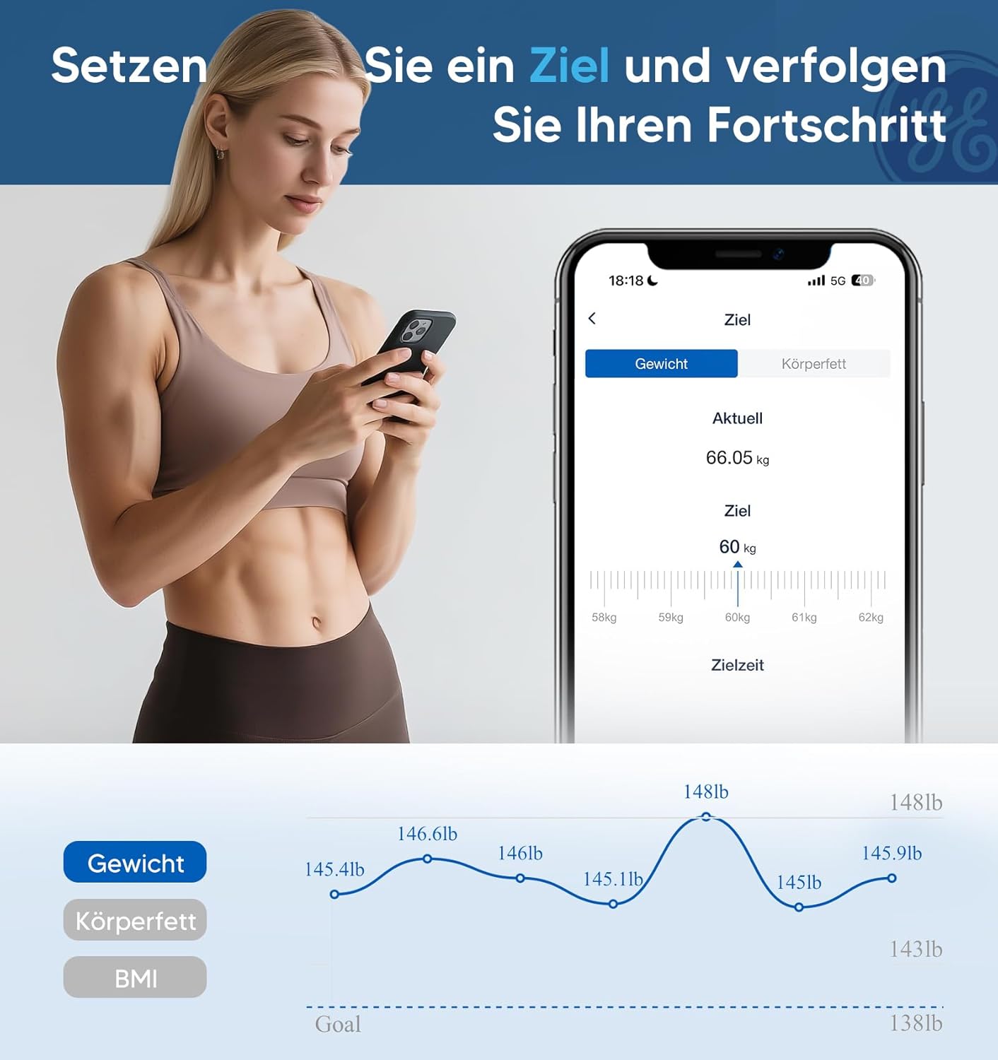 Digitale Körperfettwaage mit App-Unterstützung, Black