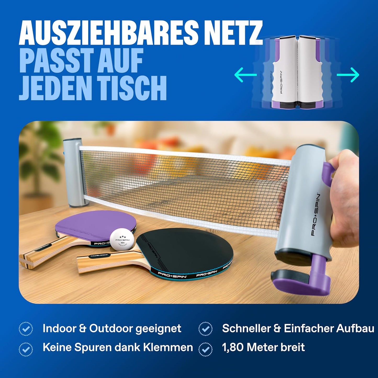 Tischtennisschläger-Set, Set für 2 Spieler | Lila/Blau