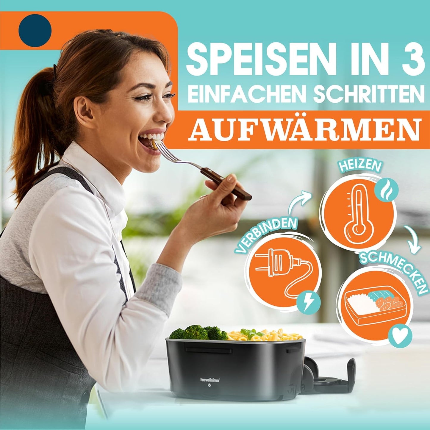 Elektrische 3-in-1 Lunchbox ‎Bari für Auto und Arbeit, Schwarz