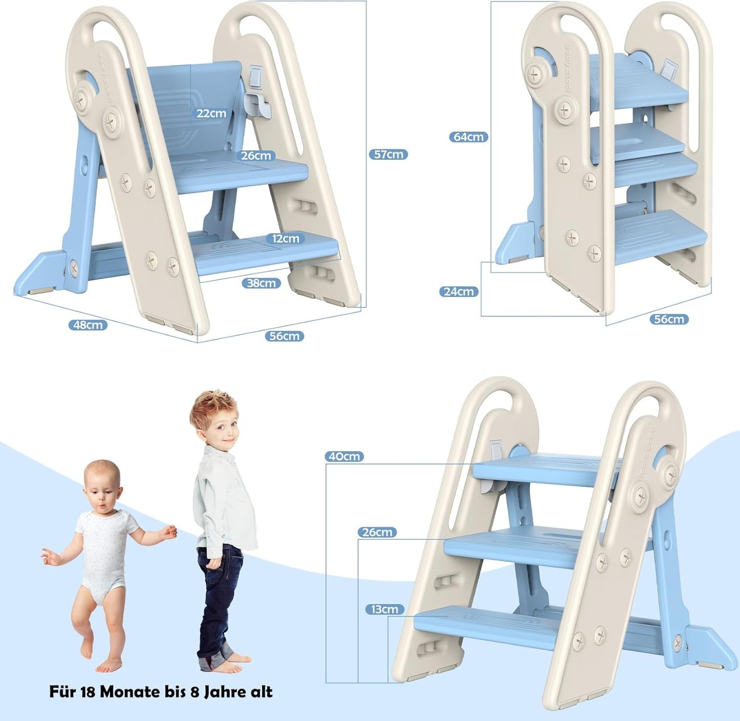 Höhenverstellbarer Tritthocker für Kinder, Blau