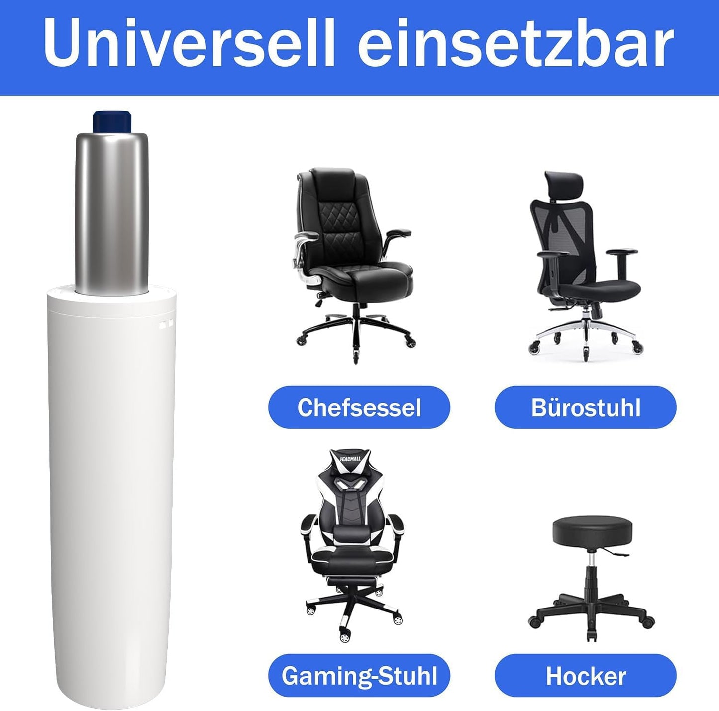 Gasdruckfeder für Bürostuhl, 565 mm Gesamtlänge Weiss