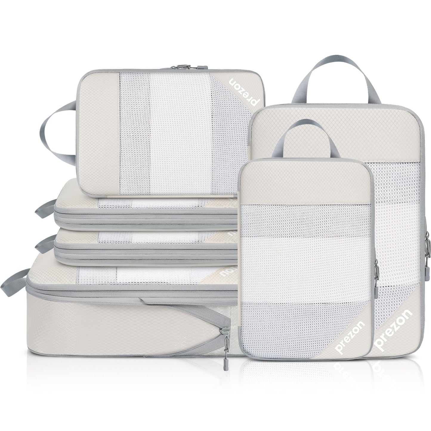 6-teiliges Kompressions-Packwürfel-Set, Beige