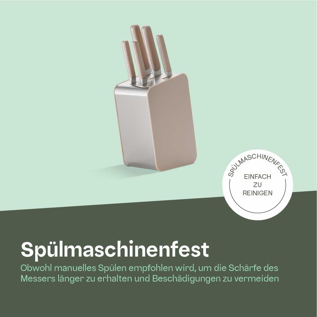 Messerblock-Set mit Küchenmessern, Sand 6-teilig